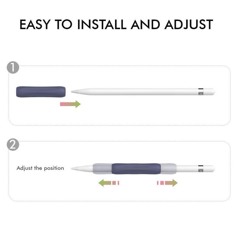 AhaStyle 3 Pack Silicone Grips Holders for Apple Pencil (USB-C) & Apple Pencil (1st / 2nd Generation) Ergonomic Protective Skin Sleeve Compatible with iPad Pen (White,Midnight Blue,Black) - Image 4